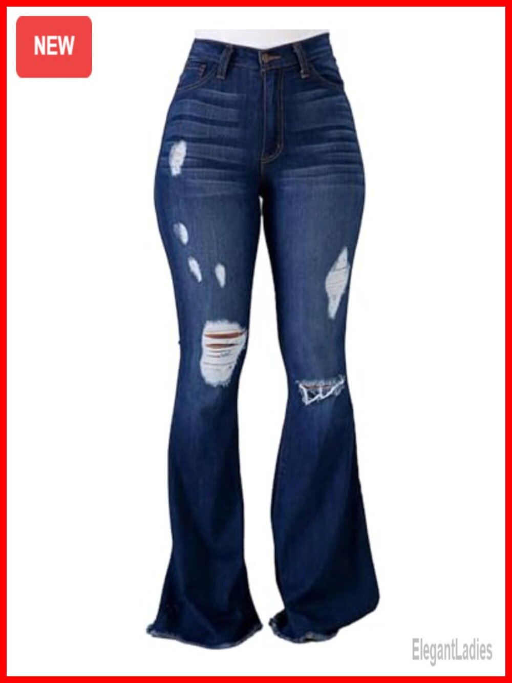 Women's Flare Bell Bottom Jeans High Waist Ripped Distressed Wide Leg Denim